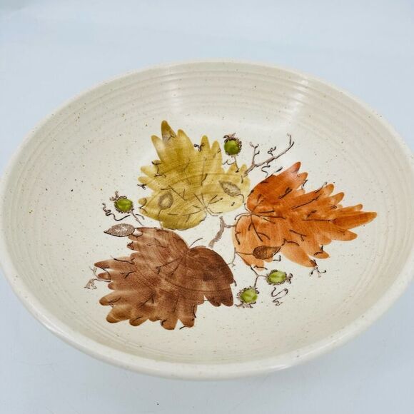 Metlox Salad Pasta Serving Bowl Woodland 1960s Vintage Fall Leaf THANKSGIVING - Picture 3 of 7